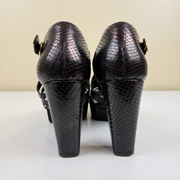 Robert Clergerie Gladiator Platform Heel Sandals In Black Snake Leather - Picture 5 of 12